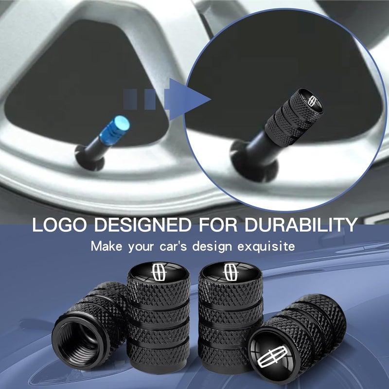 Comburvo 4Pcs Automobile Tire Valve Stem Covers, Corrosion-Resistant Tire Valve Stem Cover Suitable for Lincoln Z Aviator Navigator Corsair Series Stem Cap Universal Car Valve Cover Black - Image 3